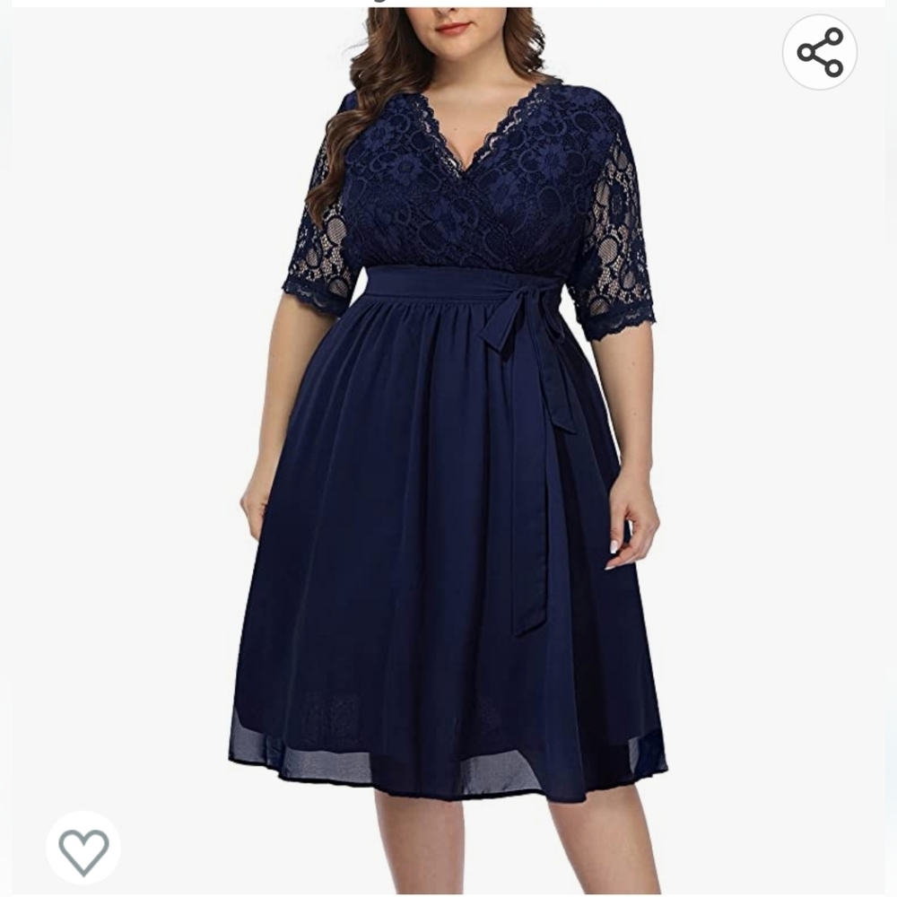 Pinup Fashion Plus Size Lace Chiffon Wrap V Neck Dresses Women Cocktail Wedding